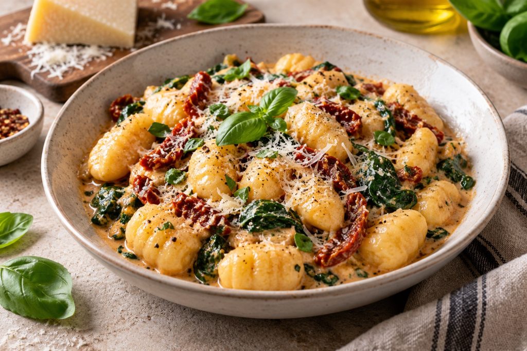 Creamy Sun-Dried Tomato Gnocchi with Spinach