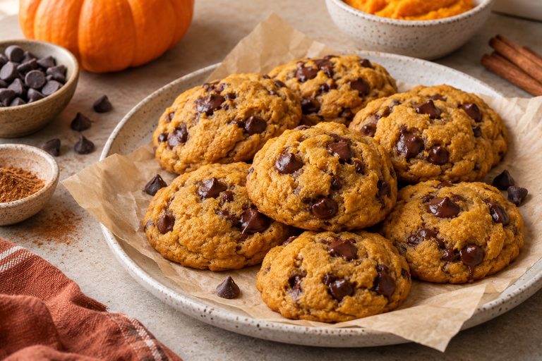 Soft Pumpkin Chocolate Chip Cookies served fresh with the ingredients described in the recipe