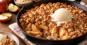 Skillet Apple Crisp with Buttery Oat Topping served fresh with the ingredients described in the recipe